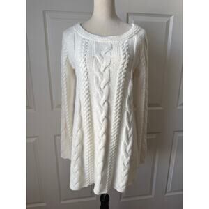 Lemon White Cable Knit Chunky Cozy Sweater Dress Womens Size Large